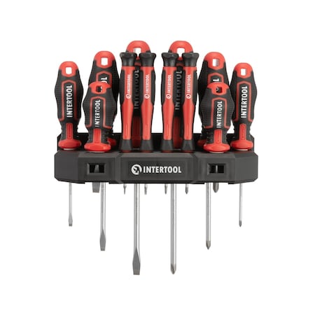 Intertool 12 pcs Screwdriver Set, Precision, Stubby, Wall Mount Rack VT08-3442